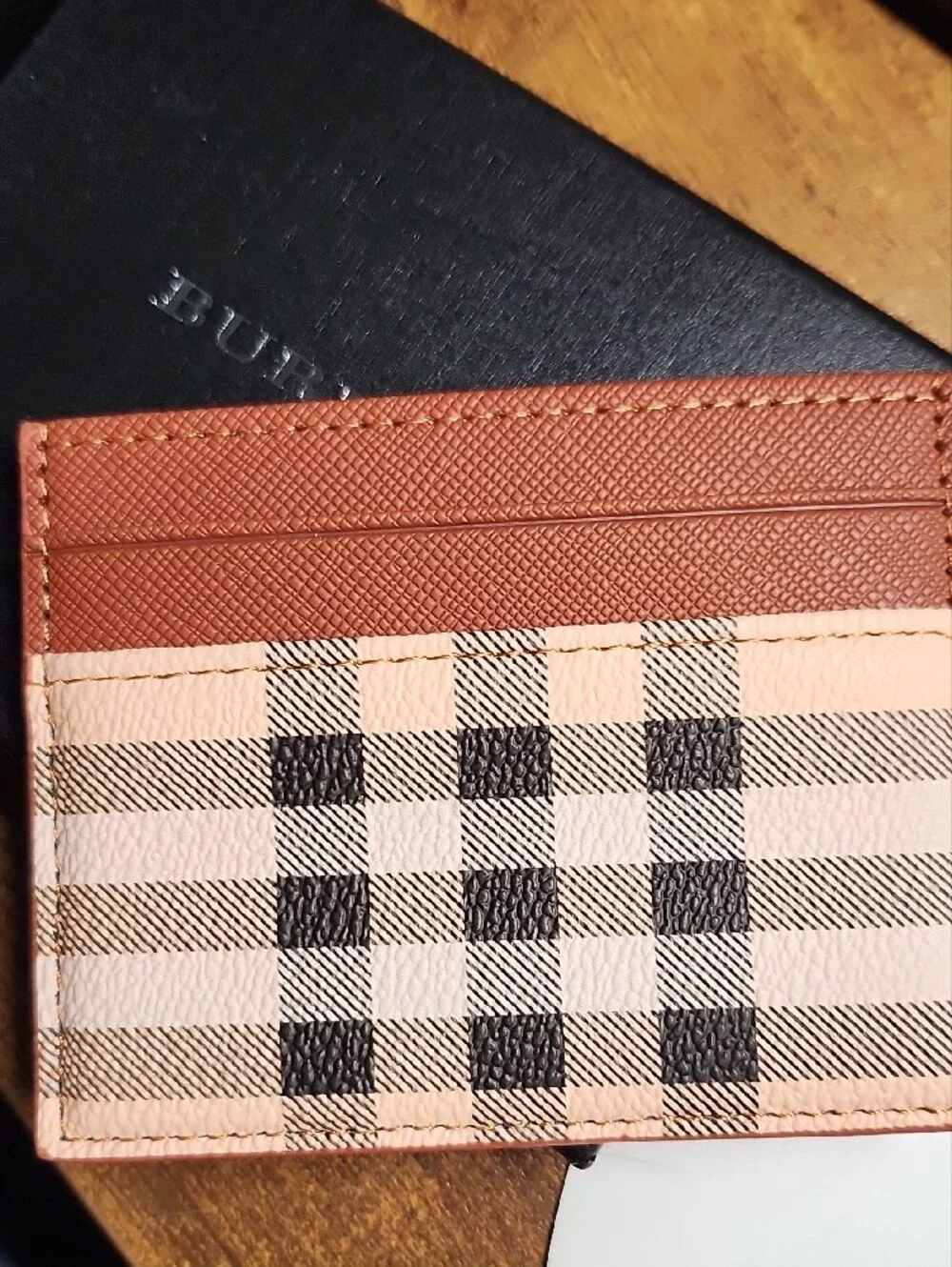 Plaid Leather Card Holder - Designer Style